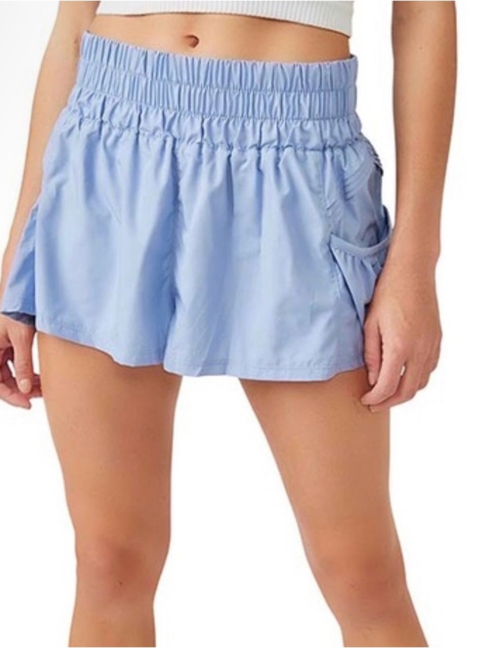 FP Movement by Free People Light Blue Smocked-Waist Skort Shorts